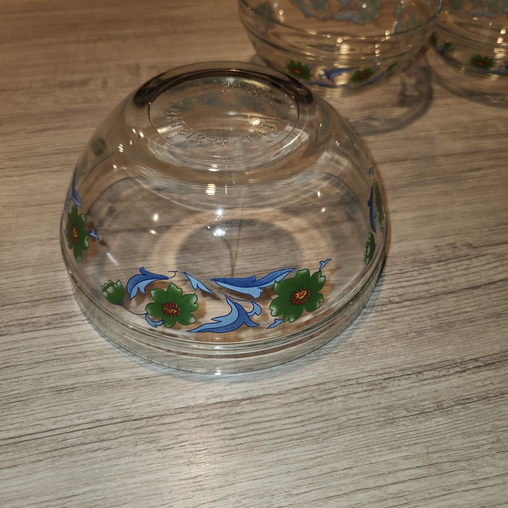 Heat Resistant Glass Durable Bowls Five Piece Set Floral Design Nesting Bowls - Picture 5 of 6
